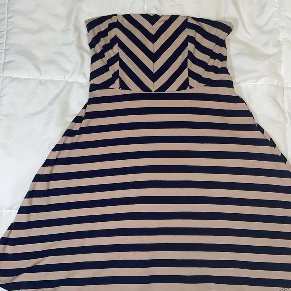 Women's Monteau Strapless Dress, Navy Blue Striped - Size M